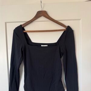 Aritzia Black Square-Neck Long Sleeve Top